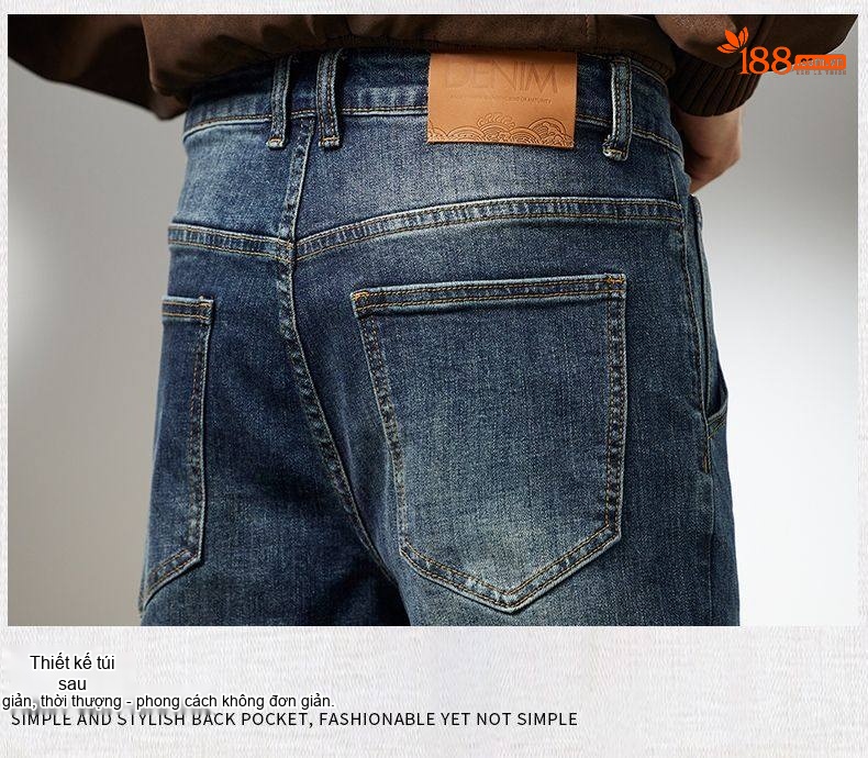 Quần Jean Nam Cotton Dáng Ôm Vừa Vặn Màu Xanh Denim chi tiết 21