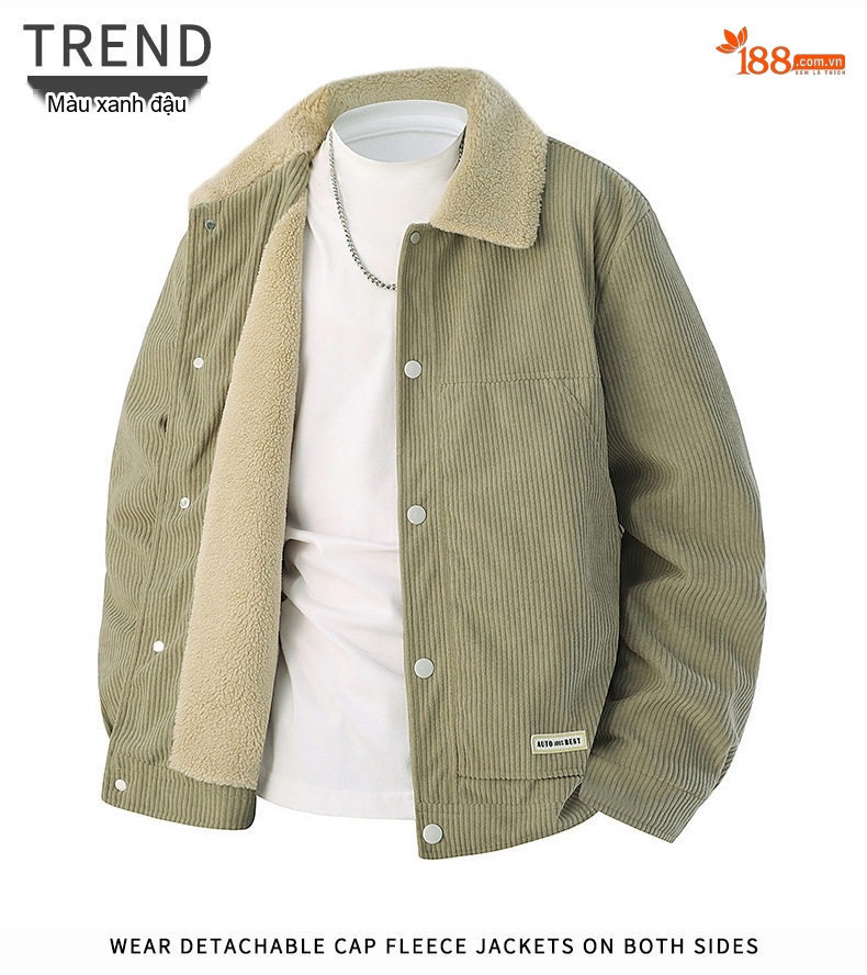 Áo Khoác Nam Cổ Bẻ Vải CORDUROY Dáng Bomber Màu Đen, Kem, Xanh Olive chi tiết 24