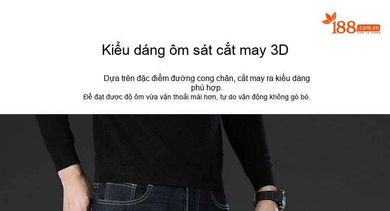 Quần Jean Nam Ống Đứng Co Giãn Thoải Mái Màu Xanh Đen chi tiết 3