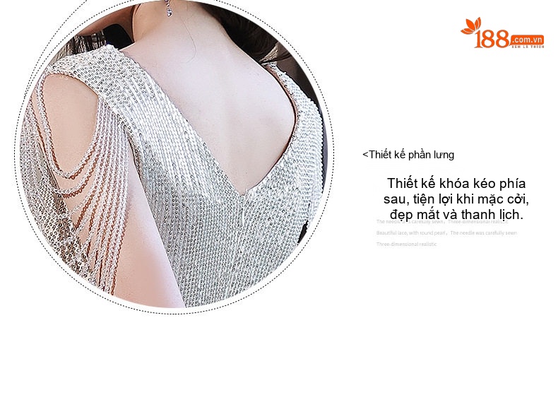 Váy Dự Tiệc Nữ Thiết Kế Sang Trọng Dáng Ôm Đi Tiệc Hàng Ngày Màu Bạc chi tiết 4
