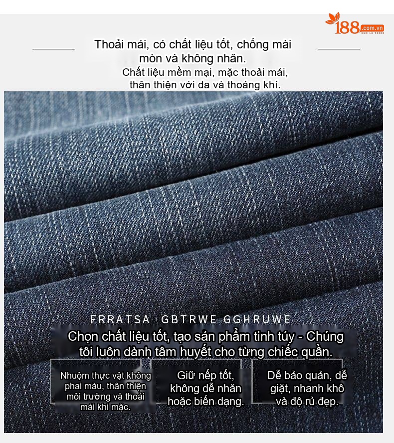 Quần Jean Nam Ống Đứng Co Giãn Thoải Mái Dáng Suông Màu Xanh Denim chi tiết 44