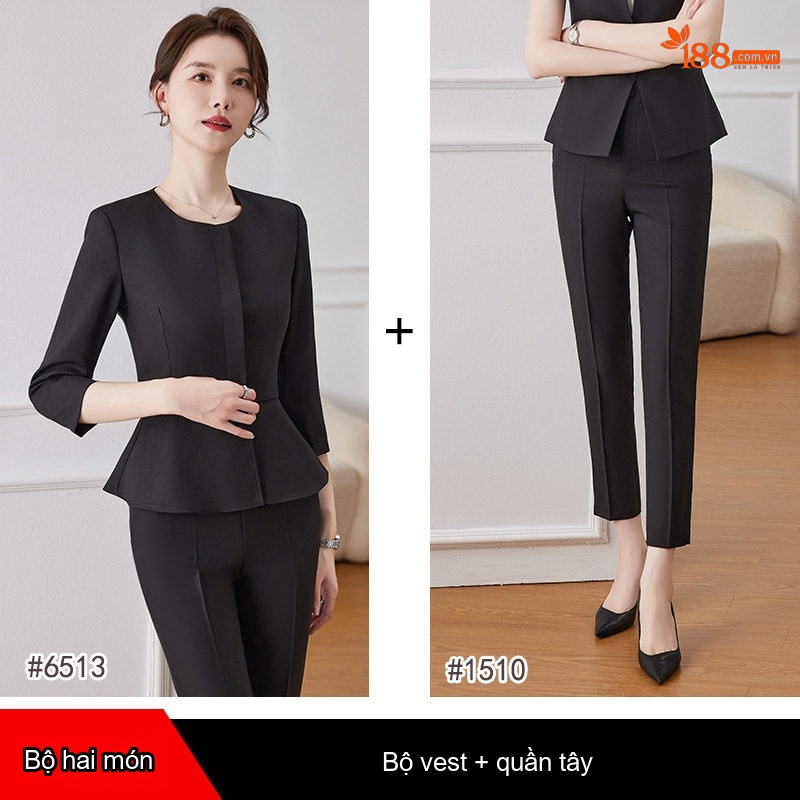 Bộ Vest Công Sở Nữ Quần/Chân Váy Thanh Lịch Màu Đen, Xanh Navy, Xanh Mint
