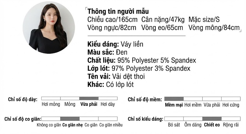 Váy Đầm Tiểu Thư Nữ Cổ chữ Vuông Đính Đá Ôm Dáng Xẻ Tà Tua Rua Màu Đen chi tiết 2