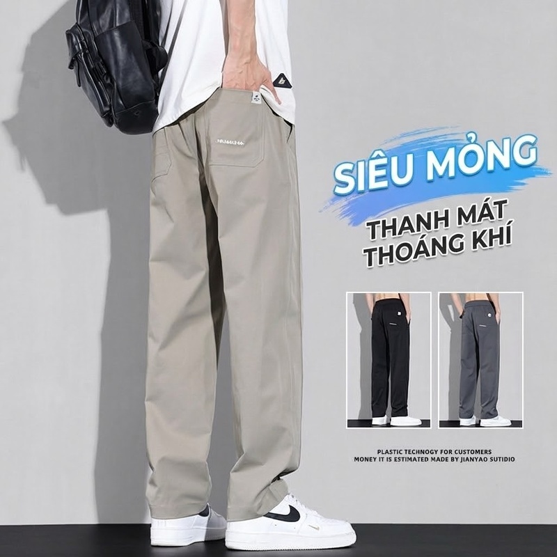 Quần Dài Nam Ống Rộng Thoáng Mát Chống Nhăn Màu Xám, Đen, Kem