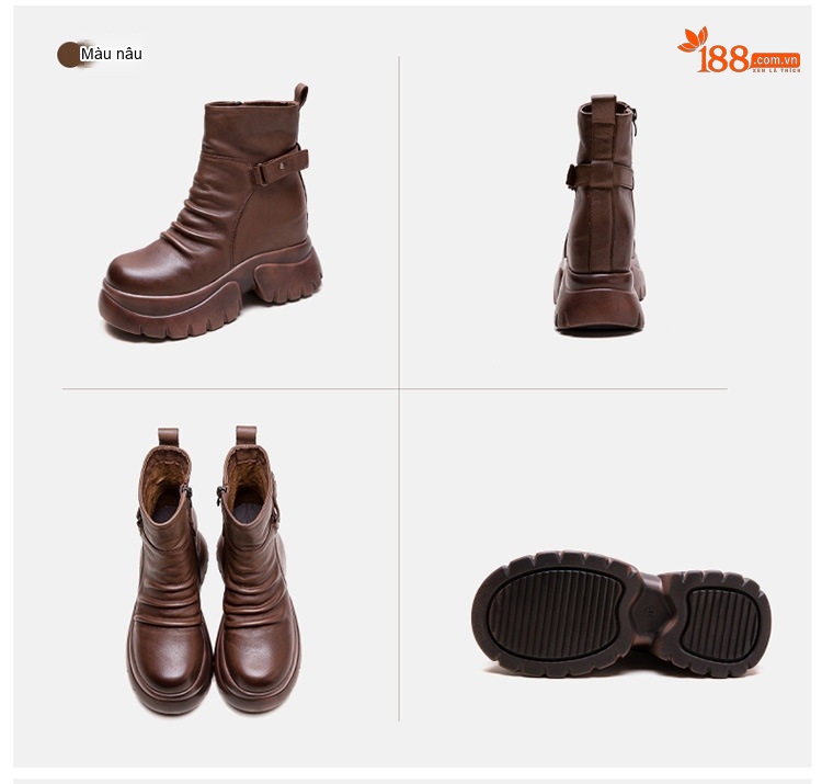 Boot Nữ Da Bóng Đế Xuồng Dày Dặn Tăng Chiều Cao Chiều Cao Đế Khoảng 8cm Màu Đen, Nâu chi tiết 18