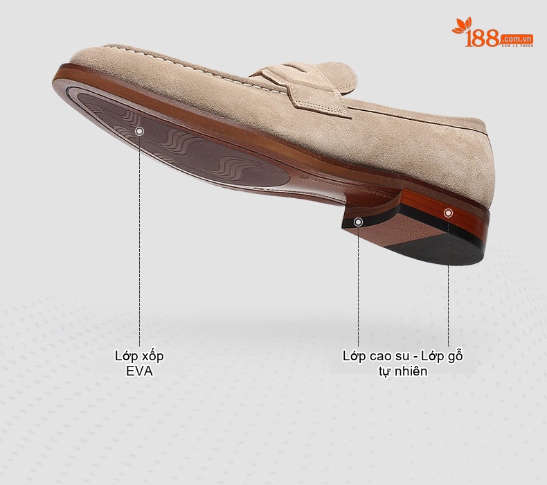 Giày Lười Nam Da Thật Lộn Chiều Cao Đế Khoảng 3cm Phong Cách Anh Màu Đen, Kem chi tiết 10