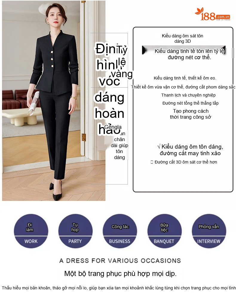 Bộ Vest Công Sở Nữ Quần/Chân Váy Thanh Lịch Màu Xám, Đen, Xanh Navy chi tiết 5