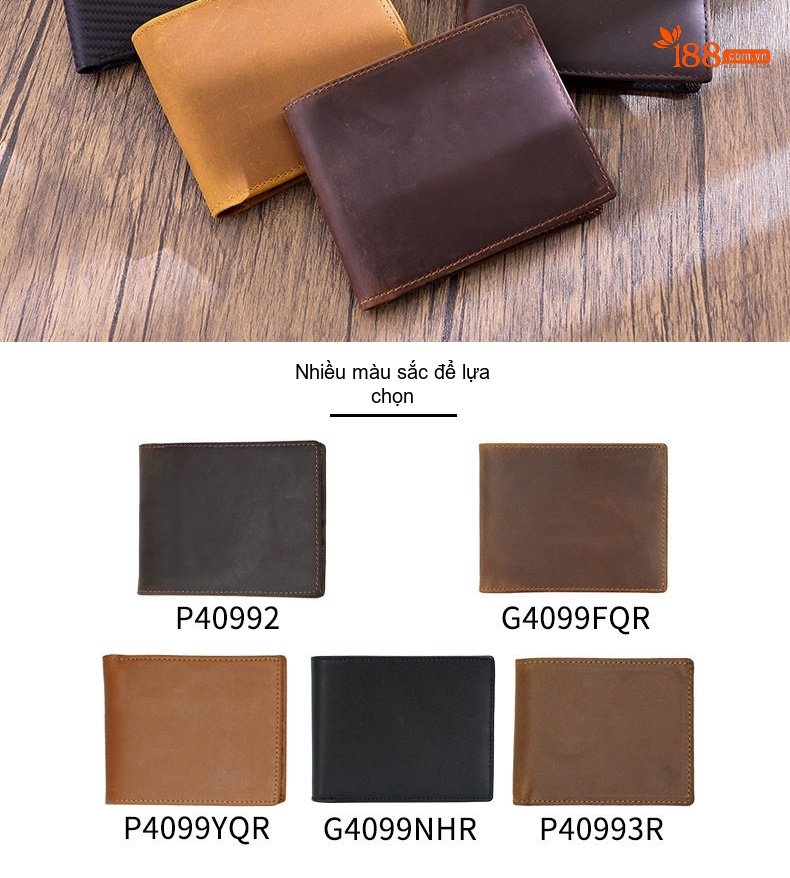 Ví Ngắn Nam Da Bò RFID Chống Trộm Cổ Điển Màu Nâu, Đen chi tiết 2