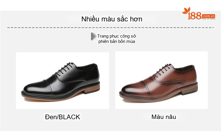 Giày Tây Oxford Nam Da Bóng Công Sở Chiều Cao Đế Khoảng 3cm Màu Nâu, Đen chi tiết 10