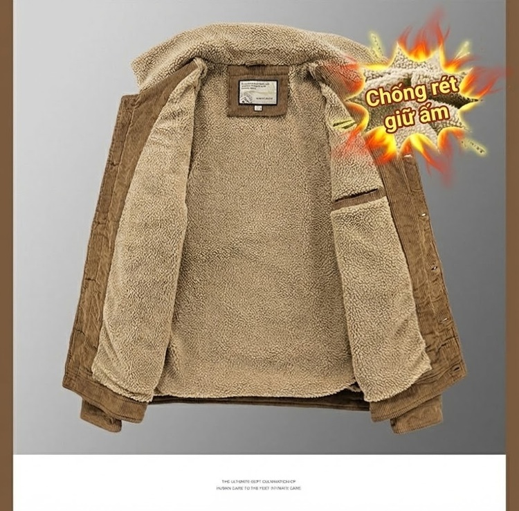 Áo Khoác Bông Nam Cổ Lông Cừu Non Vải Cotton Dày Dặn Màu Nâu, Đen, Xám chi tiết 19