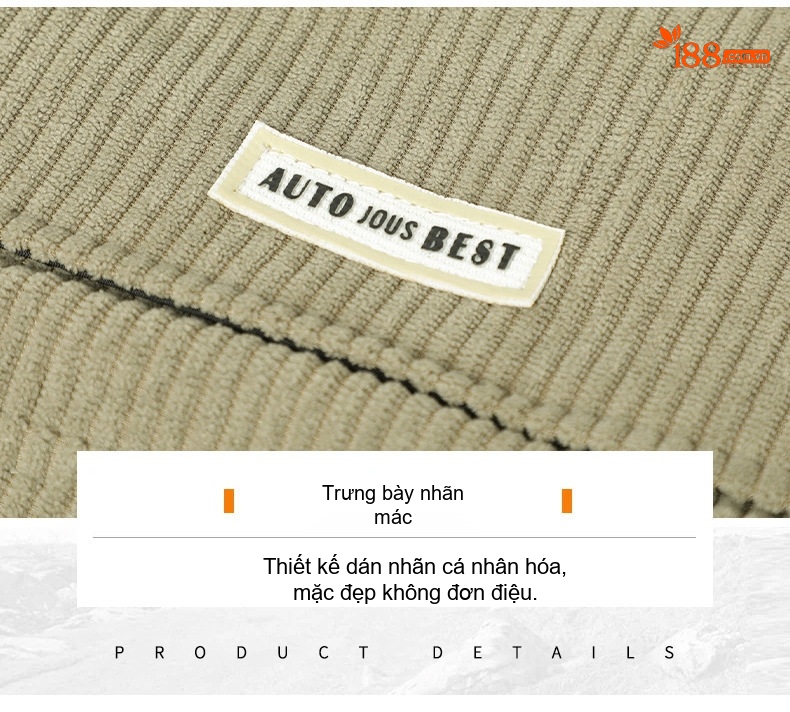 Áo Khoác Nam Cổ Bẻ Vải CORDUROY Dáng Bomber Màu Đen, Kem, Xanh Olive chi tiết 32