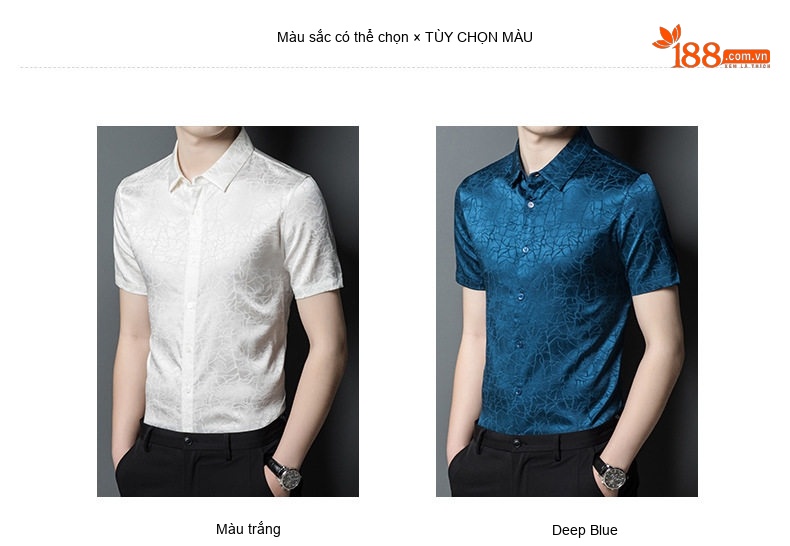Áo Sơ Mi Nam Tay Ngắn Lụa Tằm Cao Cấp Mỏng Mát Họa Tiết Màu Trắng, Xanh chi tiết 6