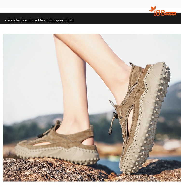 Sandal Leo Núi Nam Mũi Bít Thể Thao Thoáng Khí Chống Trượt Chiều Cao Đế Khoảng 3cm Màu Đen, Xám, Nâu chi tiết 9
