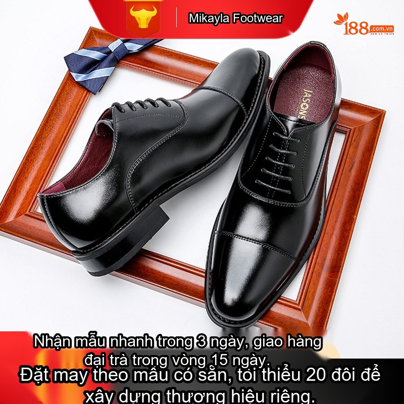 Giày Tây Buộc Dây Nam Da Bóng Size Lớn Chiều Cao Đế Khoảng 3cm Màu Đen, Nâu