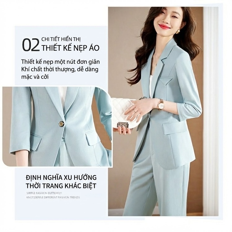 Áo Khoác Blazer Nữ Tay Lỡ Phong Cách Hàn Quốc Màu Xanh Nhạt, Vàng, Đen chi tiết 5