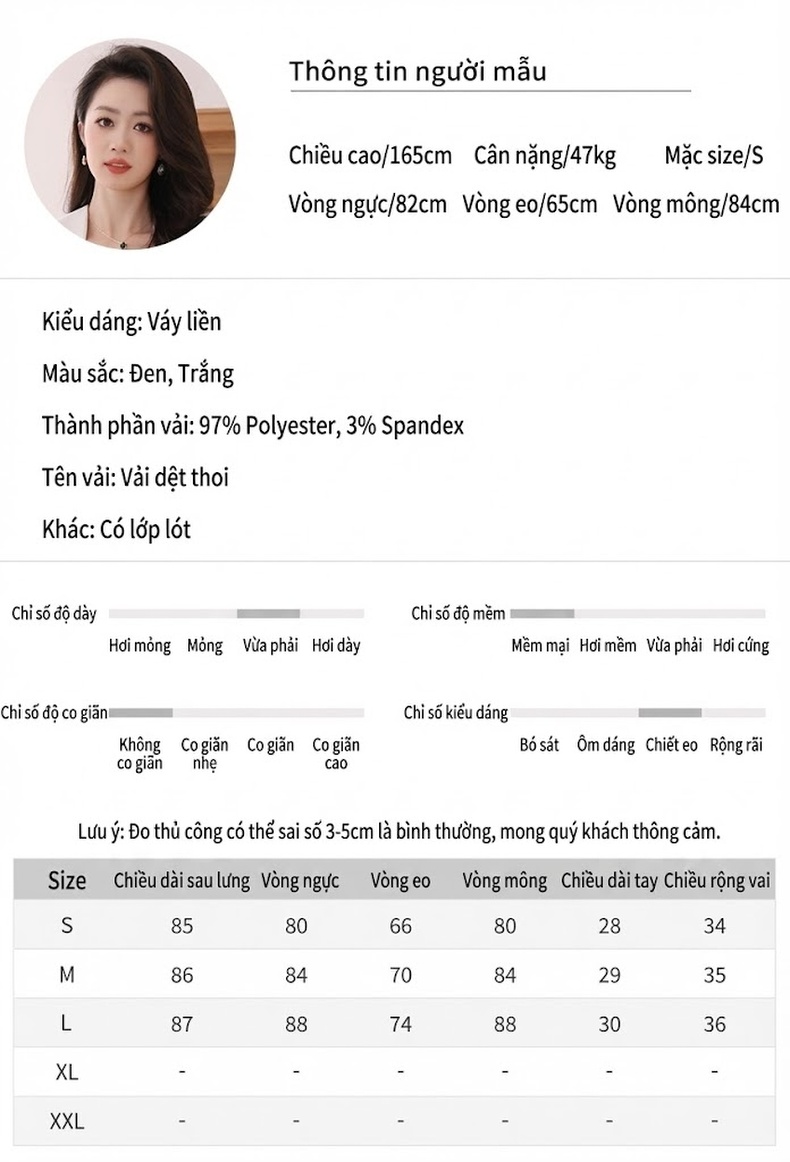 Váy liền thân Nữ Dáng Xòe Chiết Eo Nhấn Eo Phong Cách Tiểu Thư Màu Đen, Trắng chi tiết 2