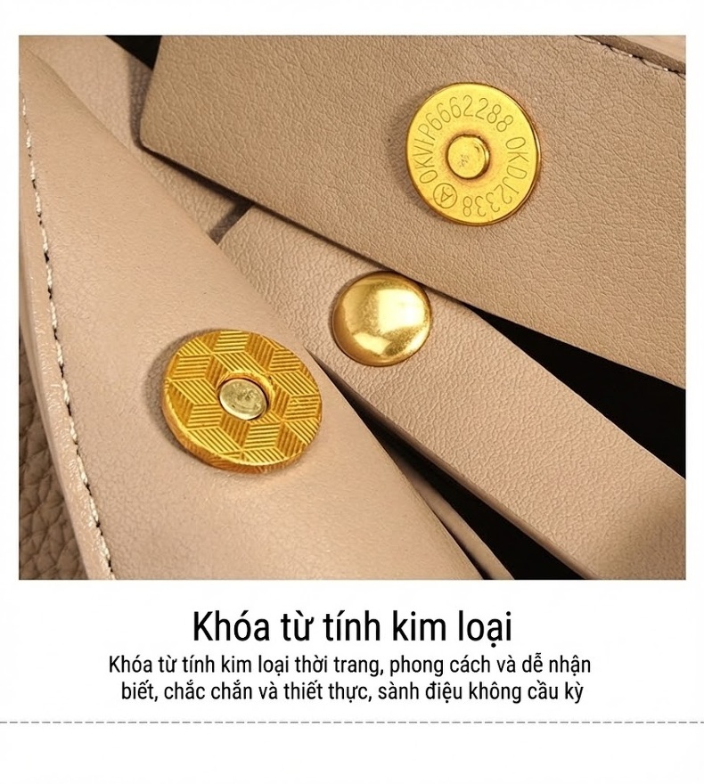 Túi Xách Nữ Da Bò Mini Bucket Đeo Vai, Đeo Chéo Màu Kem, Nâu, Tím chi tiết 15