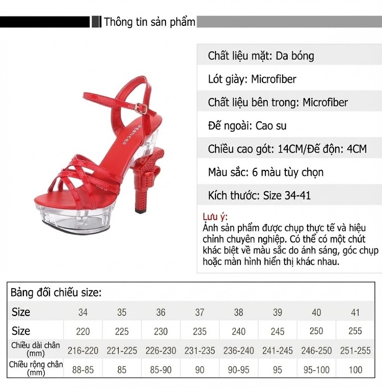 Giày Sandal Cao Gót Nữ Quai Ngang Gót Hình Súng Đính Đá Gót Cao 8cm Màu Đen, Trắng, Đỏ chi tiết 2