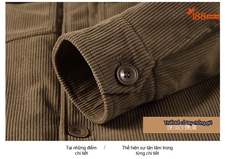 Áo Khoác Bông Nam Dáng Rộng Cổ Bẻ Lót Lông Cừu Non Vải Cotton Gân Màu Đen, Xanh Rêu, Nâu chi tiết 26