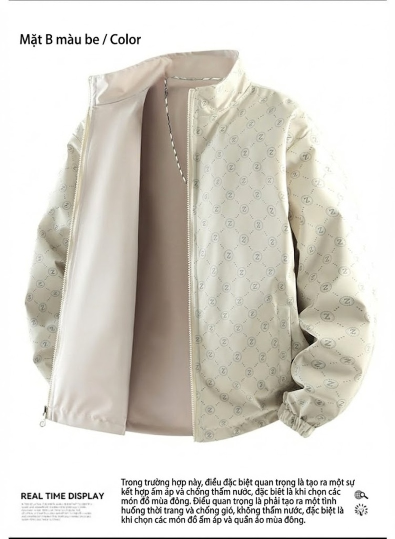 Áo Khoác Bomber Nam Hai Mặt Dáng Đứng Cổ Trụ Phong Cách Trẻ Trung Màu Be, Đen, Nâu chi tiết 13