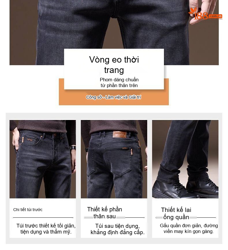 Quần Jean Nam Ống Đứng Co Giãn Lót Lông Cao Cấp Màu Đen Khói chi tiết 4