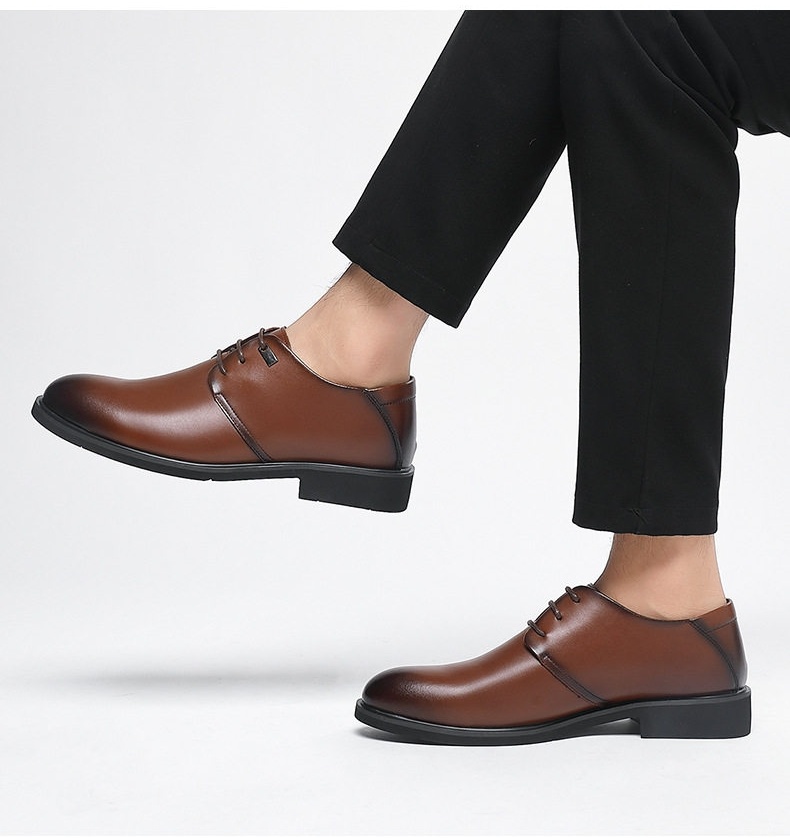 Giày Tây Buộc Dây Nam Da Bóng Tăng Chiều Cao Đế Khoảng 3cm Lót Lông Màu Đen, Nâu chi tiết 14