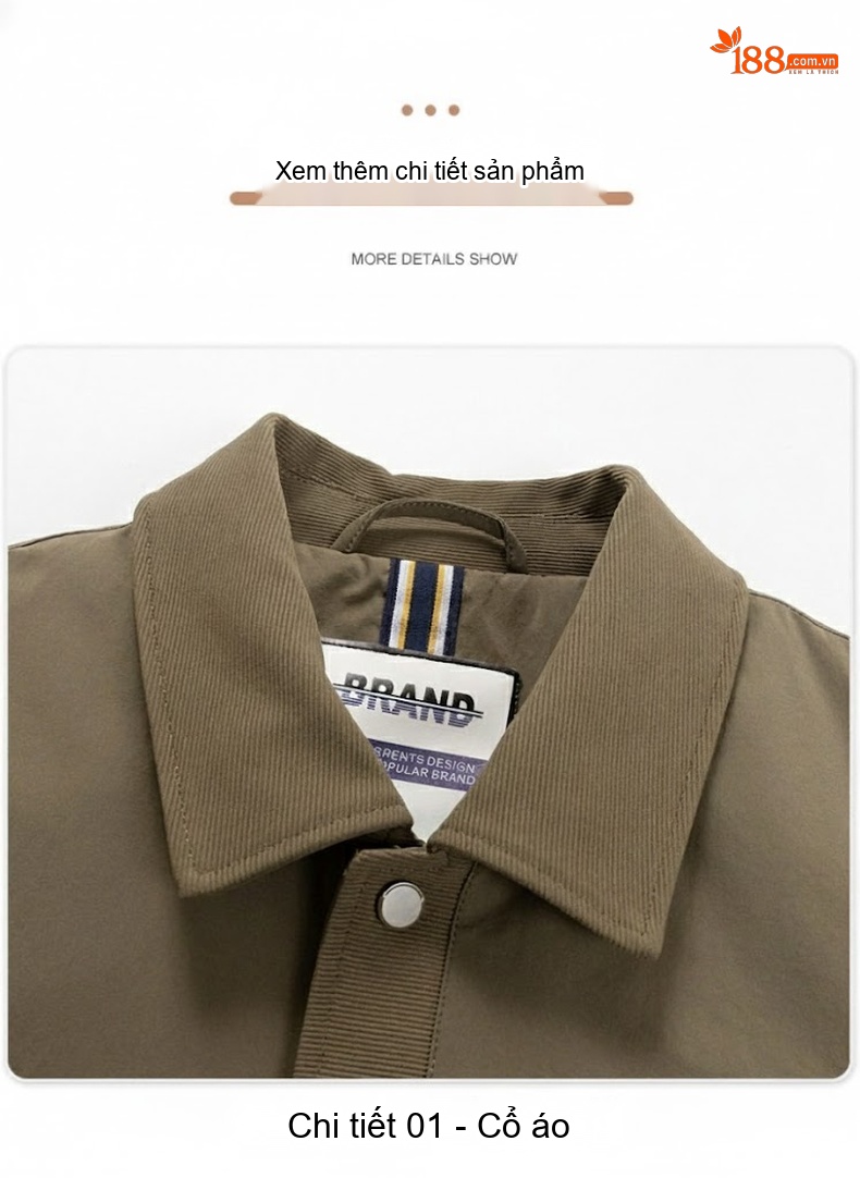 Áo Khoác Cotton Nam Tơ Tằm Chần Bông Dáng Ôm Vừa Màu Xanh Olive, Đen chi tiết 20