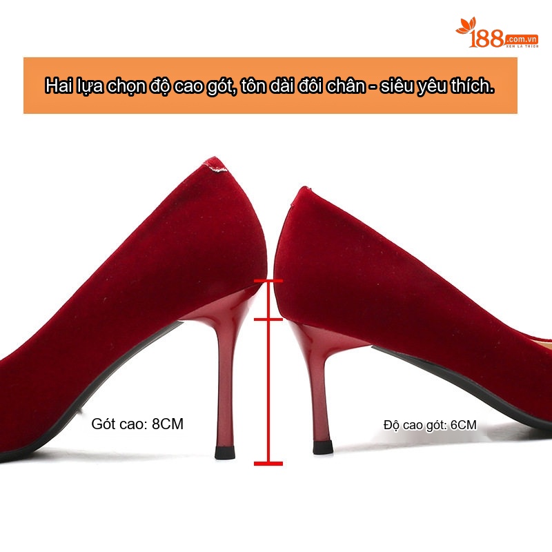 Giày Cao Gót Nữ Hở Lưng Nỉ Đính Đá Chiều Cao Đế Khoảng 8cm Màu Đỏ