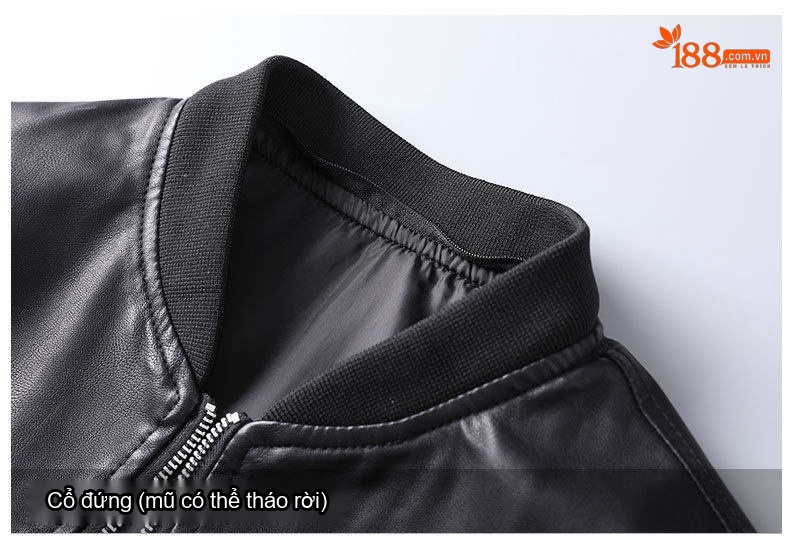 Áo Khoác Da PU Nam Dáng Motor Biker Có Mũ Trùm Đầu Có Thể Tháo Rời Màu Đen chi tiết 10