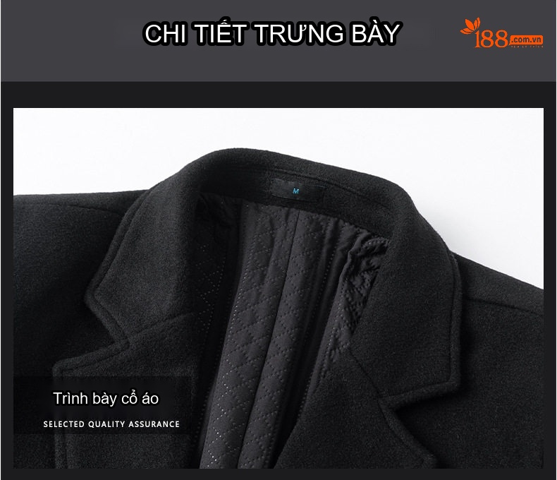 Áo Khoác Dạ Nam Dáng Dài Vừa Vặn Cổ chữ Vest Lông Cừu Dày Dặn Màu Đen, Nâu, Xám Xanh chi tiết 18