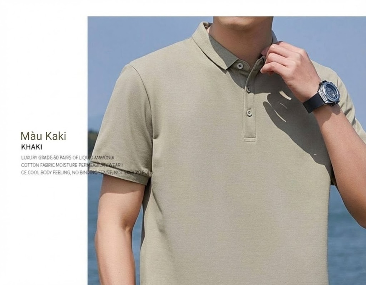Áo Polo Nam Tay Ngắn Cotton Pima, Vải Mesh Thoáng Khí Màu Đen, Xám chi tiết 32