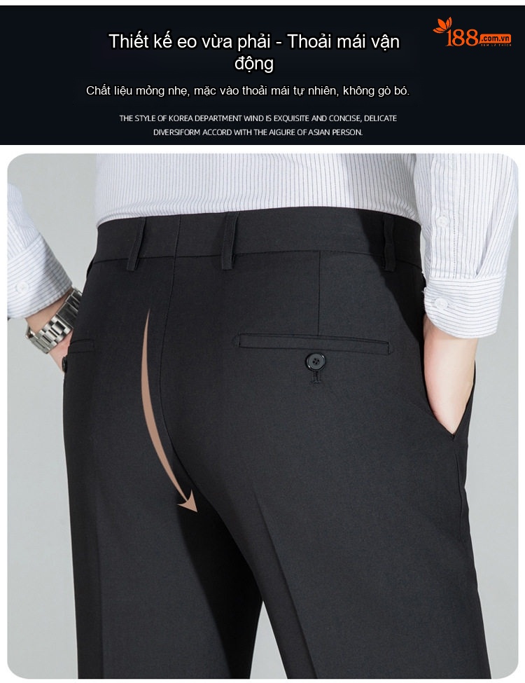 Quần Tây Nam Dáng Slimfit Vải Cotton Chống Nhăn Màu Đen, Xám chi tiết 7