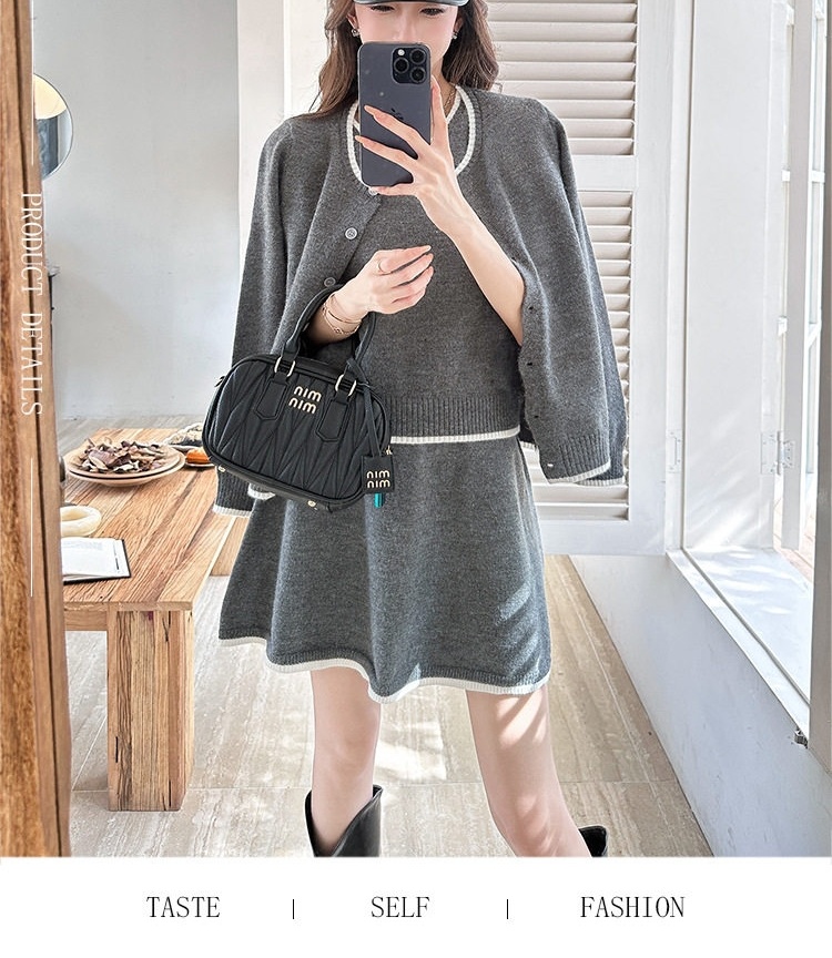 Set Áo Khoác Cardigan Dệt Kim và Chân Váy Nữ Tính Phong Cách Tiểu Thư Màu Xám, Đen chi tiết 2