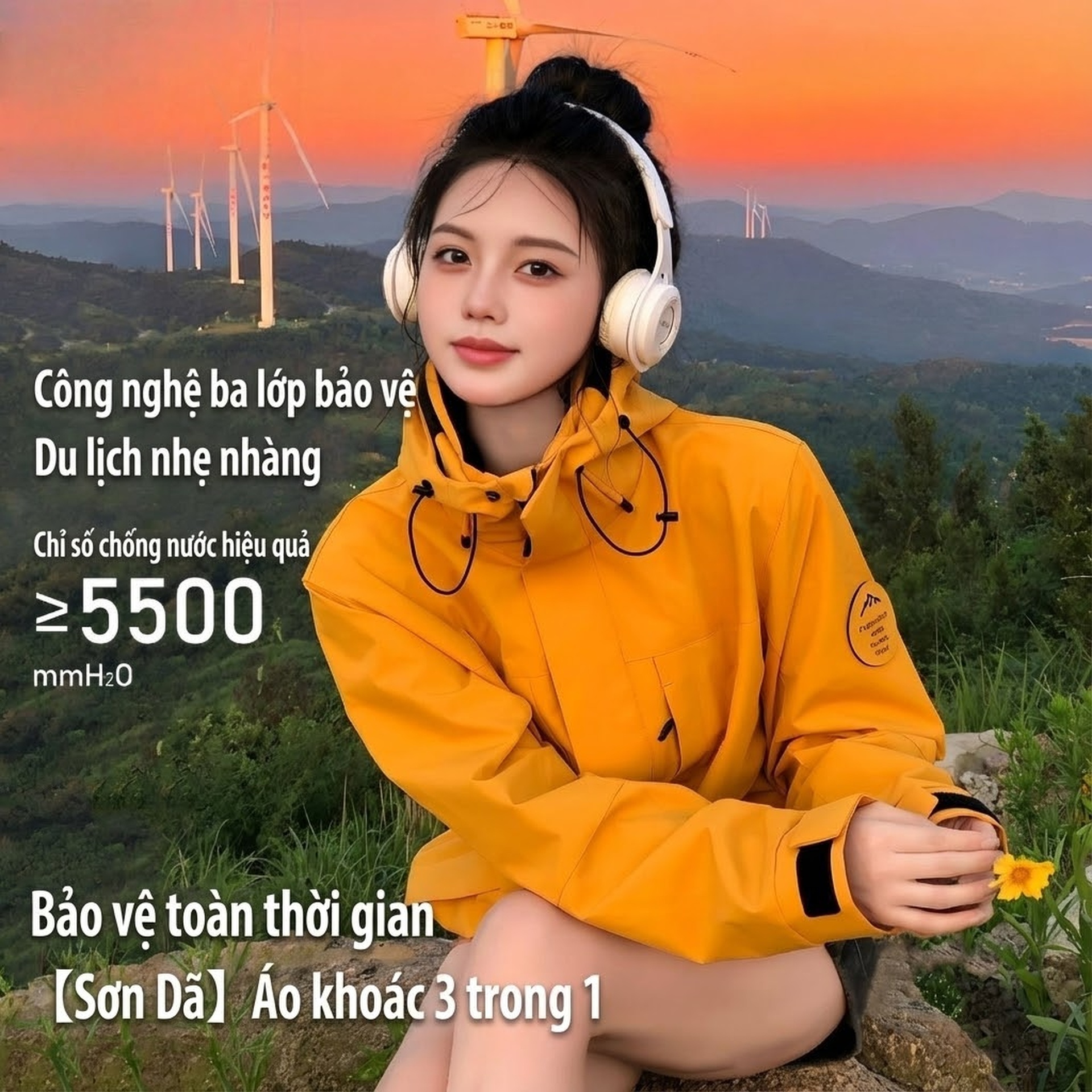 Áo Khoác Gió Nữ, Nam Ba Lớp Chống Thấm Nước Giữ Ấm Phong Cách Thể Thao Màu Vàng, Xanh Dương, Xanh Nhạt