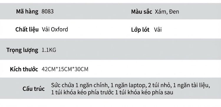 Túi Đeo Chéo Vải Oxford Đa Năng Dáng Hộp Chữ Nhật Công Sở Màu Xám, Đen chi tiết 13
