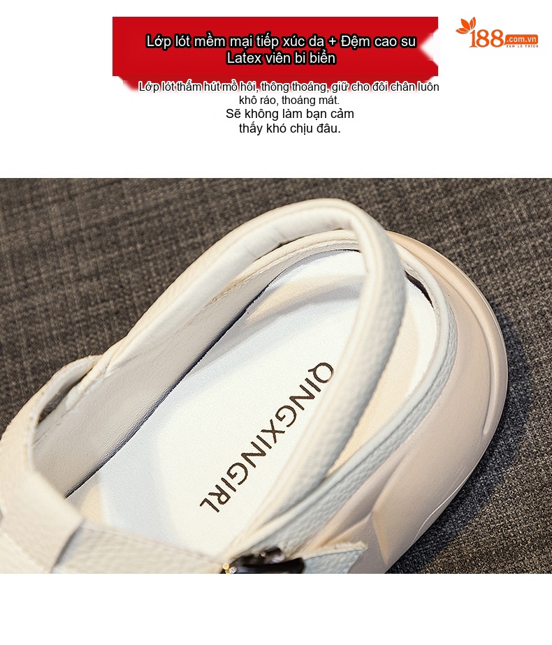 Dép Sandal Nữ Bít Mũi Da Mềm Đế Mềm Cho Bà Bầu Đế Cao 3cm - 4cm Màu Trắng, Xanh, Hồng, Đen chi tiết 9