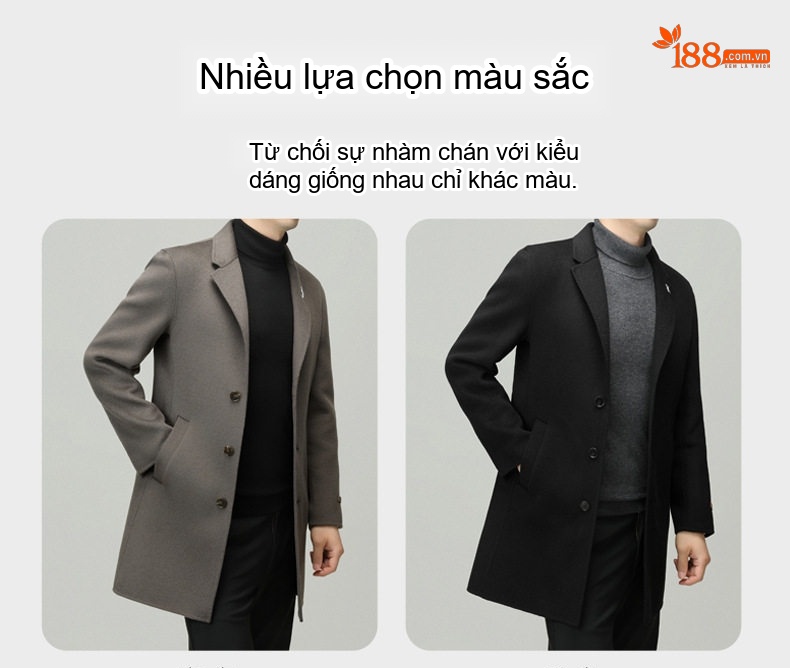 Áo Khoác Dạ Nam 100% Lông Cừu Áo Khoác Dáng Dài Màu Xám, Đen chi tiết 9