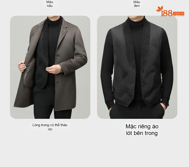 Áo Khoác Dạ Nam 100% Lông Cừu Áo Khoác Dáng Dài Màu Xám, Đen chi tiết 10