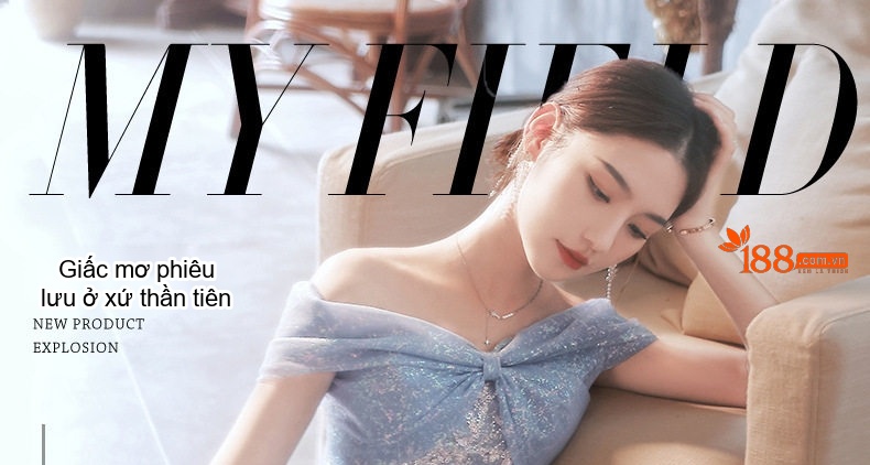 Váy Dạ Hội Nữ Hở Vai Thiết Kế Sang Trọng Màu Xanh Lam chi tiết 1