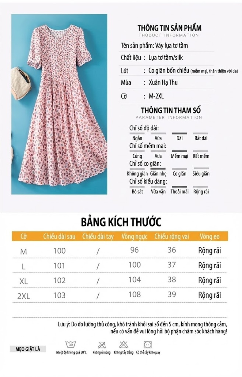 Váy Suông Nữ Dáng Rộng In Họa Tiết Giảm Tuổi Chất Liệu Cotton Màu Hồng Phấn, Đỏ, Xanh... chi tiết 4