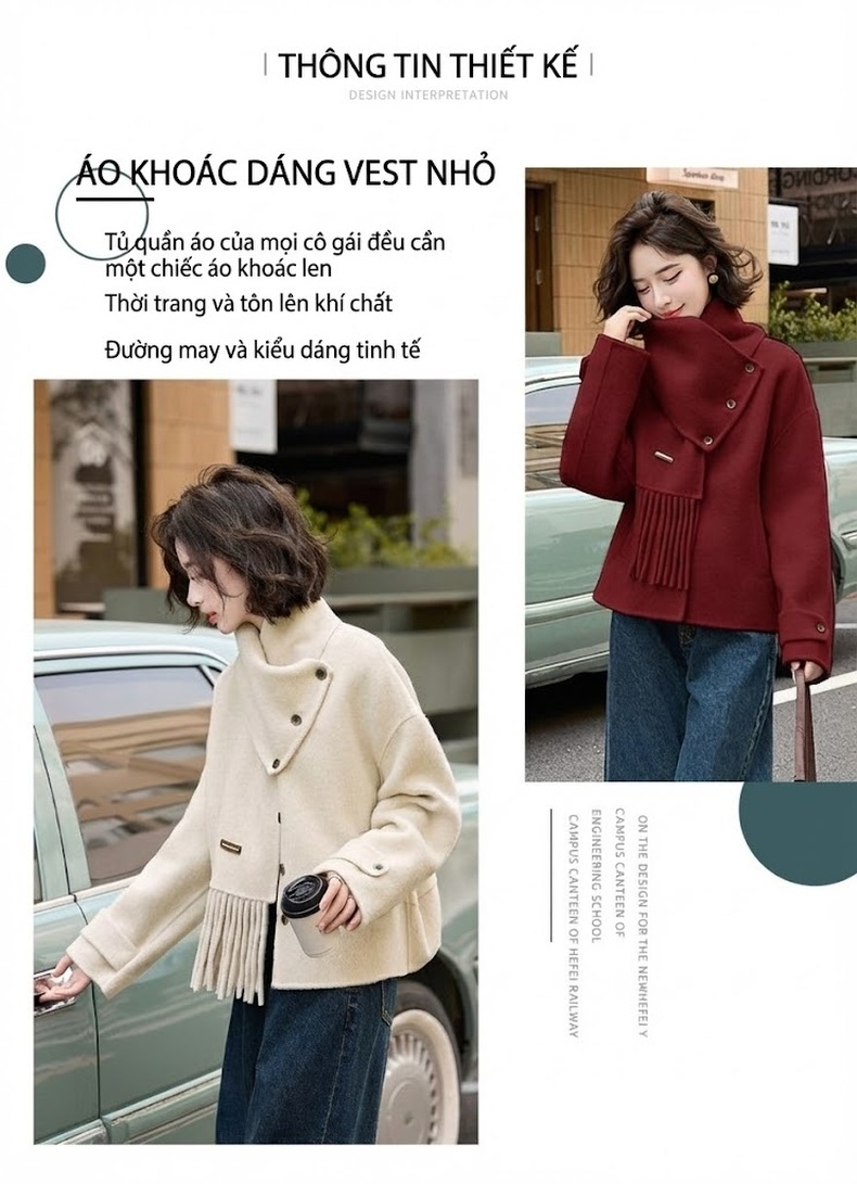 Áo Khoác Lông Cừu Hai Mặt Dáng Ngắn Phong Cách Hàn Quốc Màu Trắng, Đỏ, Đen chi tiết 2
