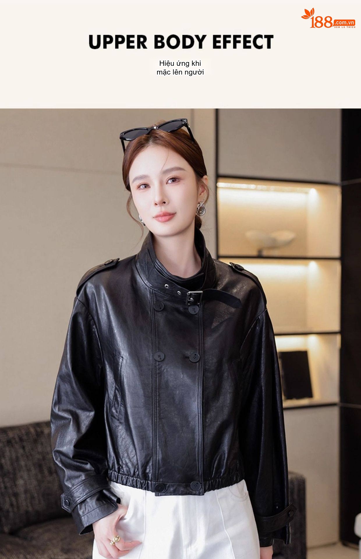Áo Khoác Da Thật Nữ Kiểu Ngắn Dáng Bomber Da Cừu chi tiết 37
