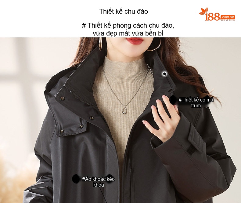 Áo Khoác Phao Nữ Ngắn Tay Dáng Nhỏ Gọn Trẻ Trung Ấm Áp Màu Đỏ Rượu Vang, Đen chi tiết 2