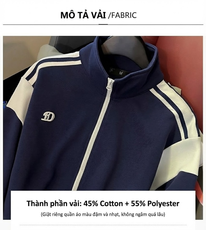 Bộ quần áo thể thao nữ dáng ngắn phối màu xanh navy trắng chi tiết 13