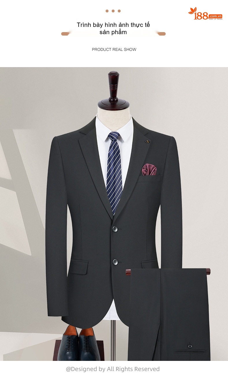 Bộ Vest Nam Áo Blazer Xẻ Tà Hai Bên Màu Đen chi tiết 16