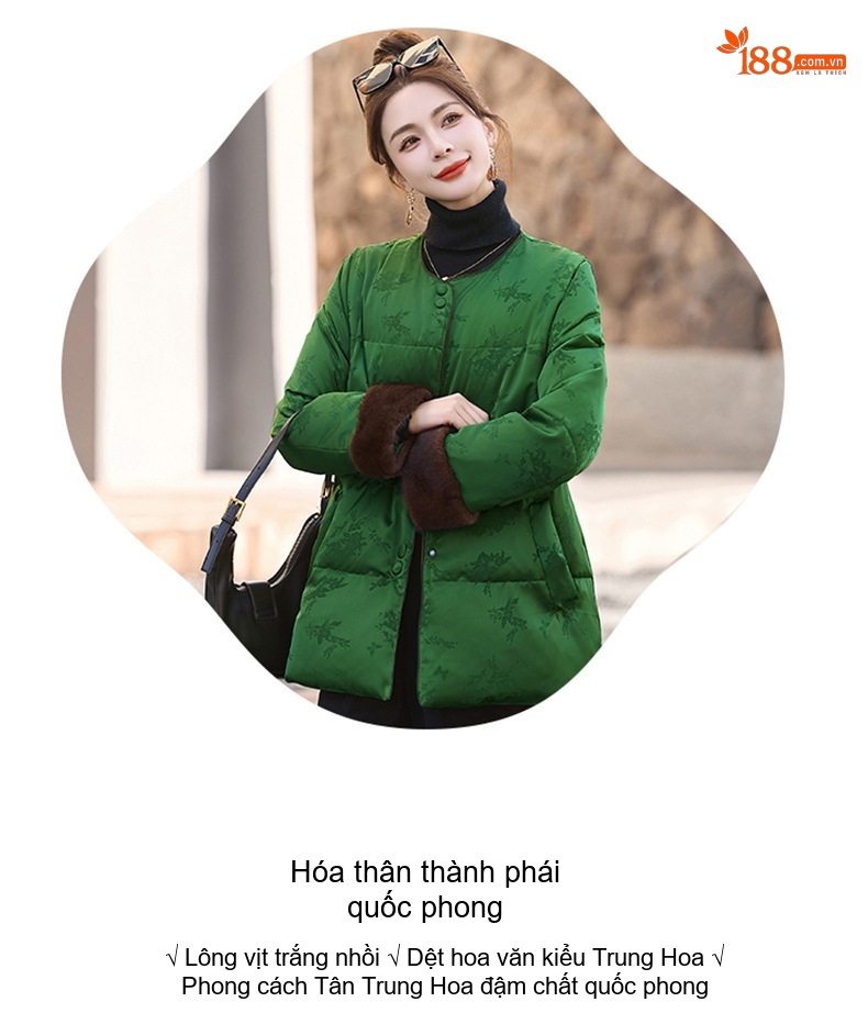 Áo Khoác Phao Nữ Dáng Dài Vừa Thắt Eo Họa Tiết Jacquard Màu Hồng, Trắng, Vàng, Đỏ... chi tiết 2
