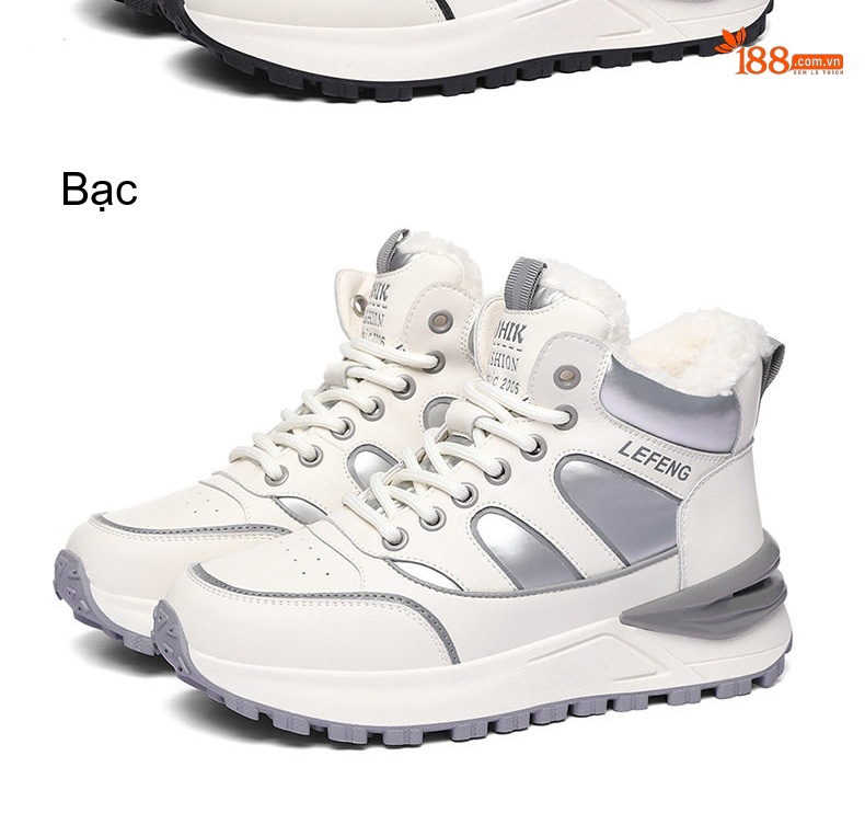 Giày Sneaker Nữ Đế Bằng Lót Lông Chiều Cao Đế Khoảng 4cm Màu Trắng, Đen, Xám chi tiết 12