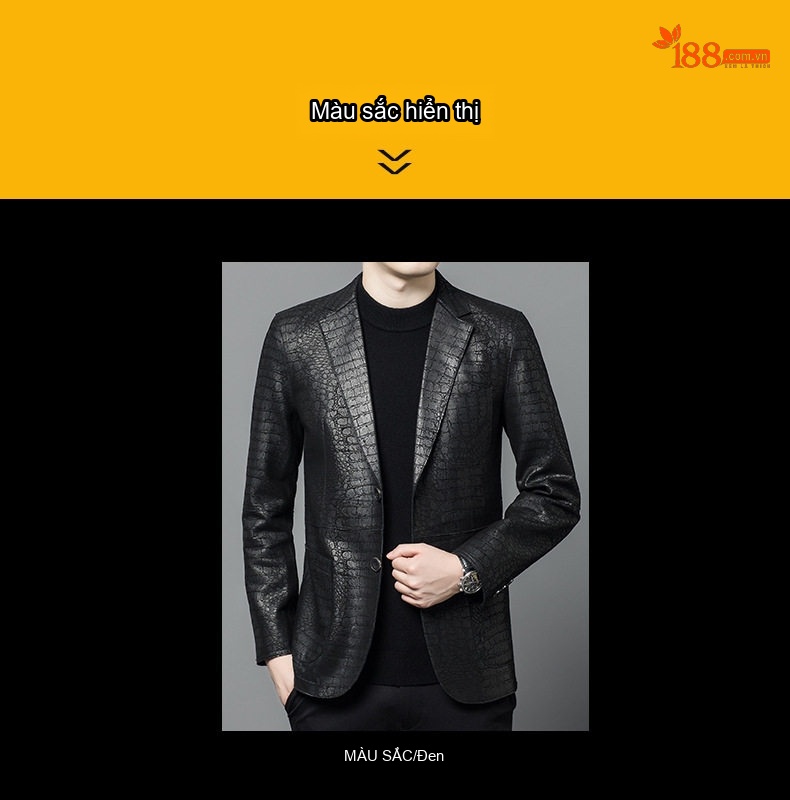 Áo Khoác Blazer Nam Da Cừu Thật Vân Cá Sấu Lịch Lãm Màu Đen chi tiết 4
