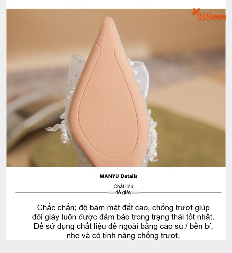 Giày Cao Gót Nữ Mũi Nhọn Đính Hạt Chiều Cao Đế Khoảng 8cm Màu Bạc chi tiết 8