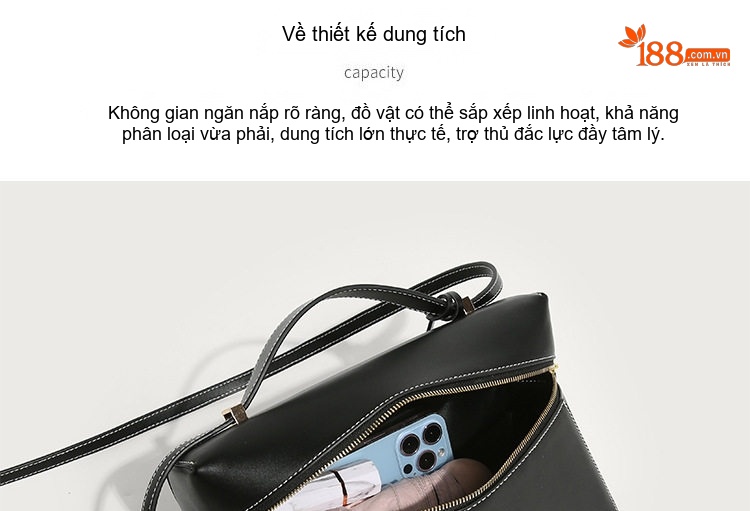 Túi Hộp Da Bóng Xách Tay Đeo Vai Đeo Chéo Phong Cách Retro Màu Nâu, Đen chi tiết 5
